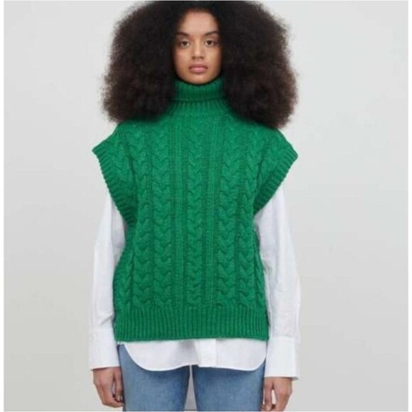 Jakke Sade Sleeveless Chunky Cableknit Turtleneck Sweater Vest Size US 2